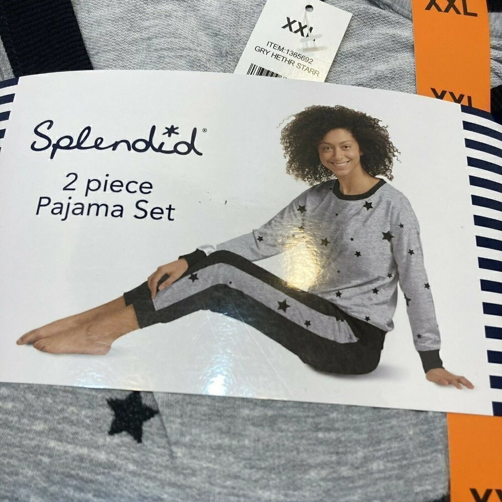 Splendid Womens XXL 2pc Heather Gray Star Pajama Leisure Jogger‎ Set Comfy NWT